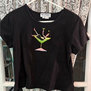 Jack B Quick Black Graphic Bling Martini Glass Women's Top Size L